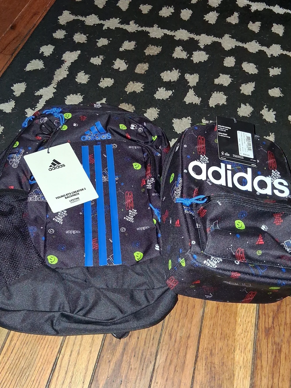adidas Backpack with Blue Stripes and Matching Lunch Bag
